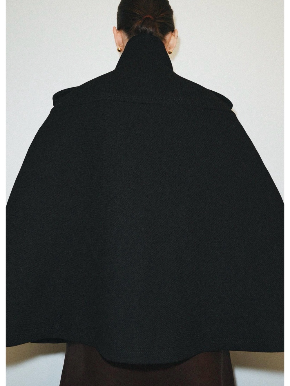 Womens Black Military-Style Wool Cape Coat - Picture 4 of 12